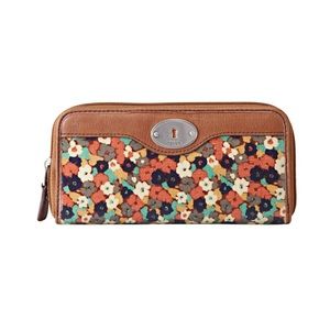 Fossil Key-Per Floral Wallet with Leather Trim